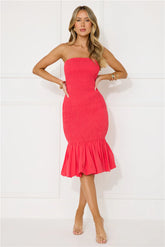 In My Direction Strapless Bubble Midi Dress Red